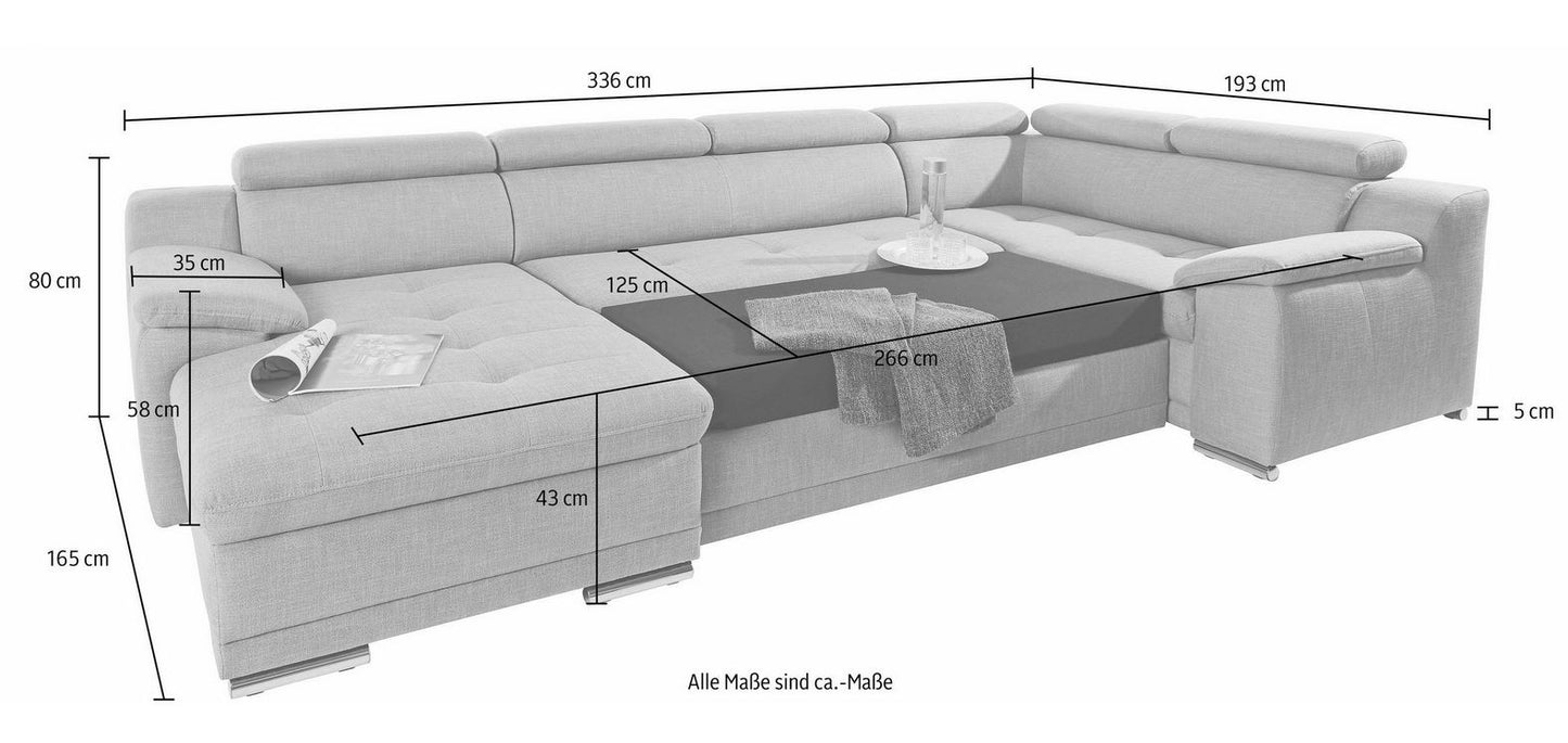 Wohnlandschaft ★ 336cm Schlaffunktion Braun Luxus Microfaser B-Ware
