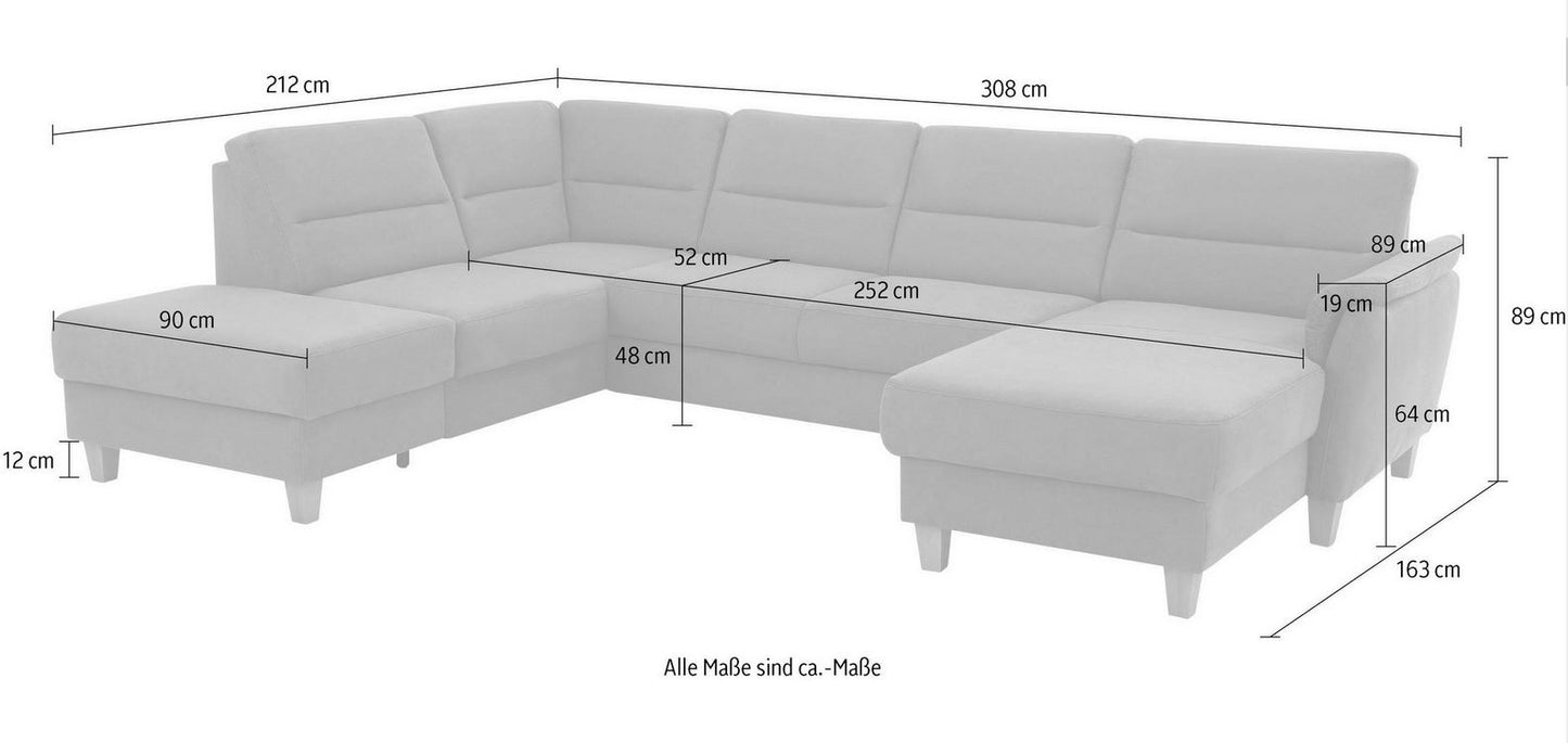 Schicke Wohnlandschaft, Sofa Palmera mit Schlaffunktion und Federkern in pflegeleichtem Microfaser in braun, u-form ist jetzt sofort verfügbar.