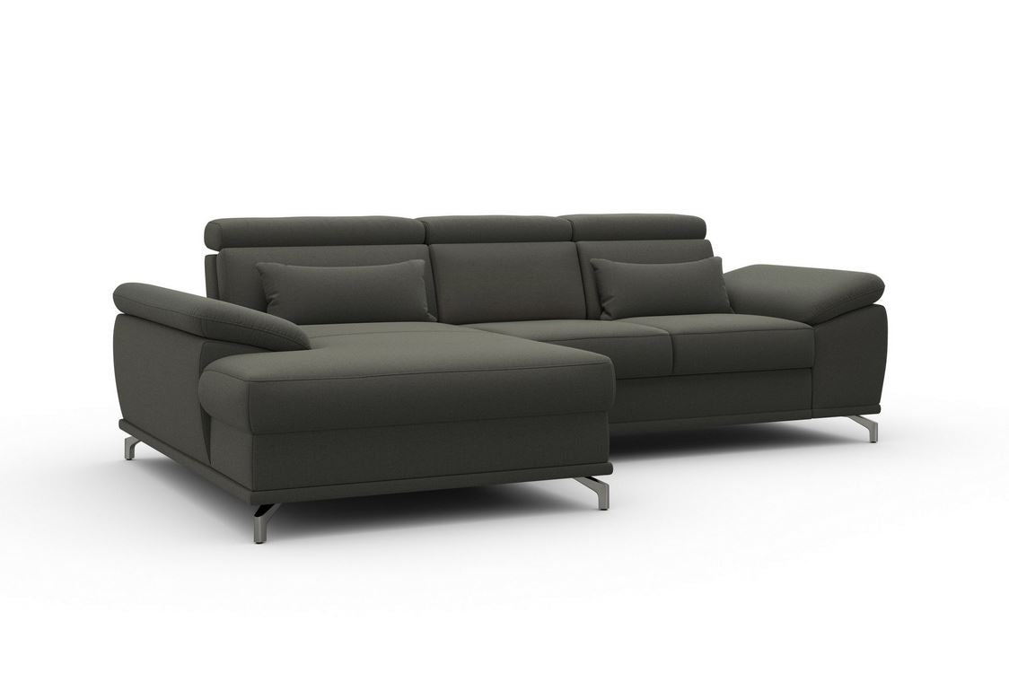 Ecksofa Fango Grau mit Schlaffunktion, Bettkasten, Federkern, Sitztiefenverstellung und Kopfteilverstellung in Luxus-Microfaser.