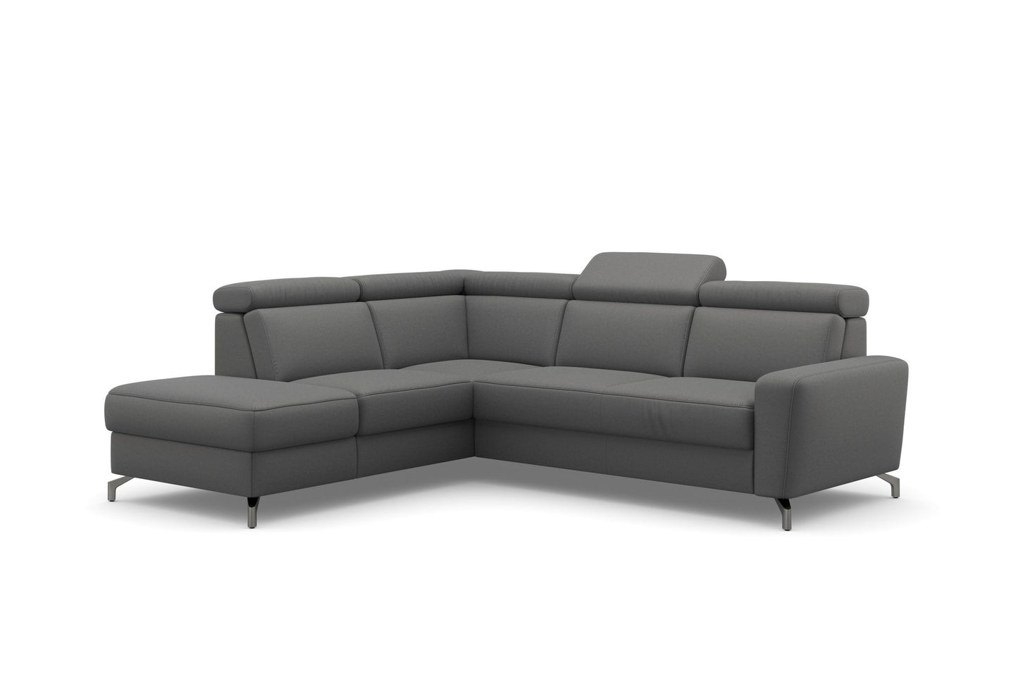 Ecksofa Scarlett Grau mit Schlaffunktion, Bettkasten, Federkern und Kopfteilverstellung in Luxus-Microfaser jetzt reduziert im Angebot online bestellen.