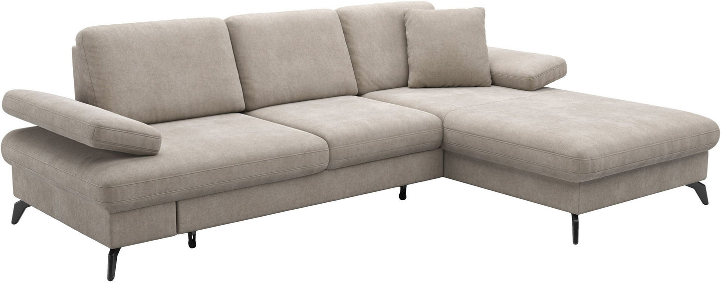 Kleines Ecksofa Taupe Beige mit Schlaffunktion und Armteilverstellung und PUR-Schaum, Morris Jubi.