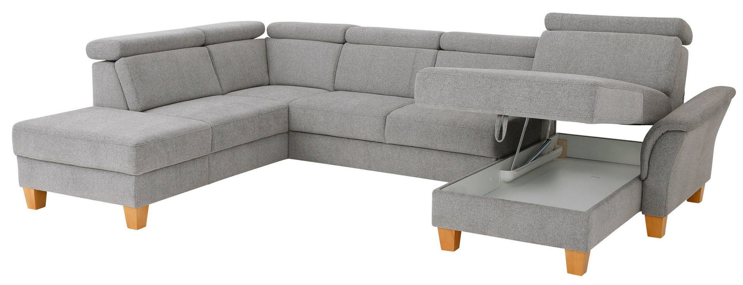 Wohnlandschaft Grau mit Schlaffunktion, Bettkasten, Federkern und Kopfteilverstellung, Conville jetzt reduziert im Angebot kaufen.