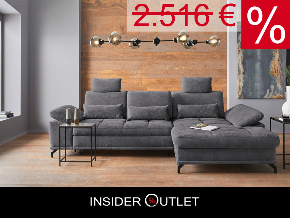Ecksofa Grau mit Federkern, Sitztiefenverstellung und Armteilverstellung in Luxus-Microfaser Costello, jetzt reduziert im Angebot online bestellen.