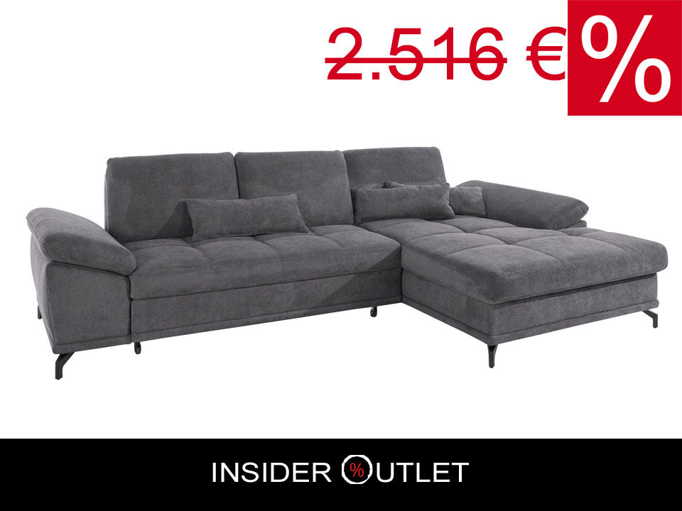 Ecksofa Grau mit Federkern, Sitztiefenverstellung und Armteilverstellung in Luxus-Microfaser Costello, jetzt reduziert im Angebot online bestellen.