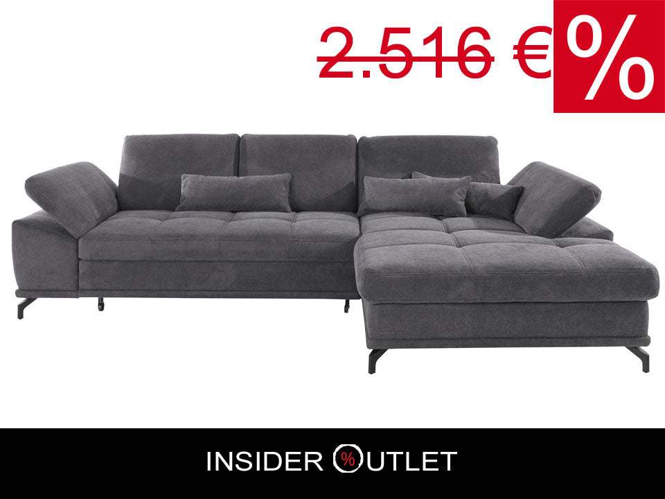 Ecksofa Grau mit Federkern, Sitztiefenverstellung und Armteilverstellung in Luxus-Microfaser Costello, jetzt reduziert im Angebot online bestellen.