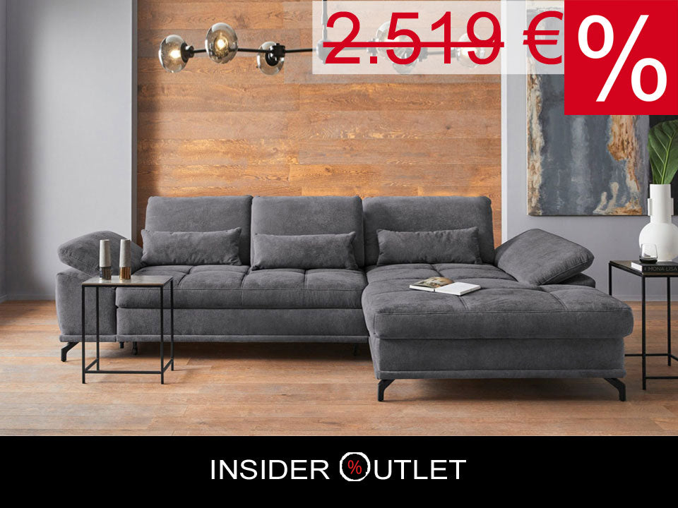 Ecksofa Grau mit Federkern, Sitztiefenverstellung und Armteilverstellung in Luxus-Microfaser Costello, jetzt reduziert im Angebot online bestellen.