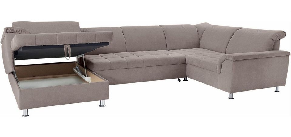 Wohnlandschaft 352cm Taupe Schlaffunktion Bettkasten Beige B-Ware
