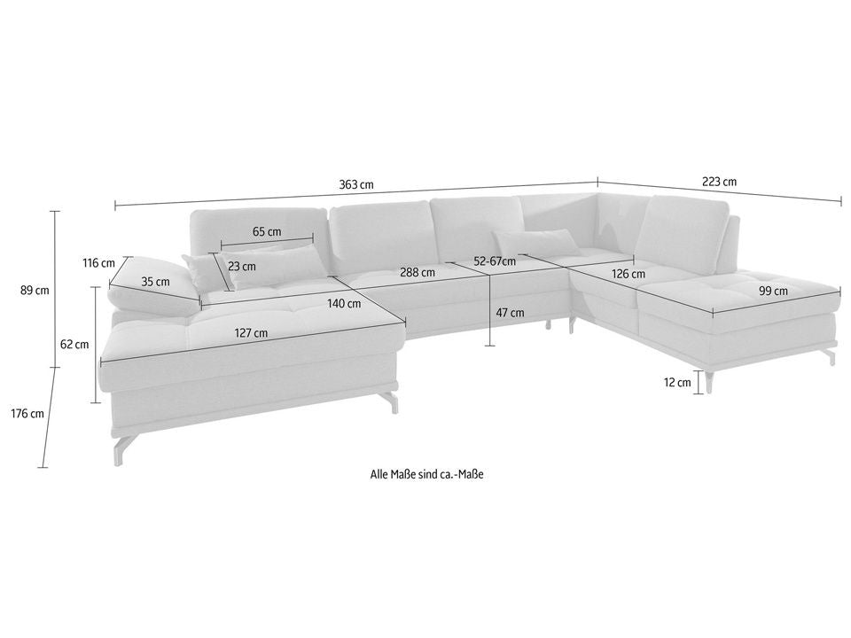 Wohnlandschaft Samt Beige 363cm Federkern B-Ware