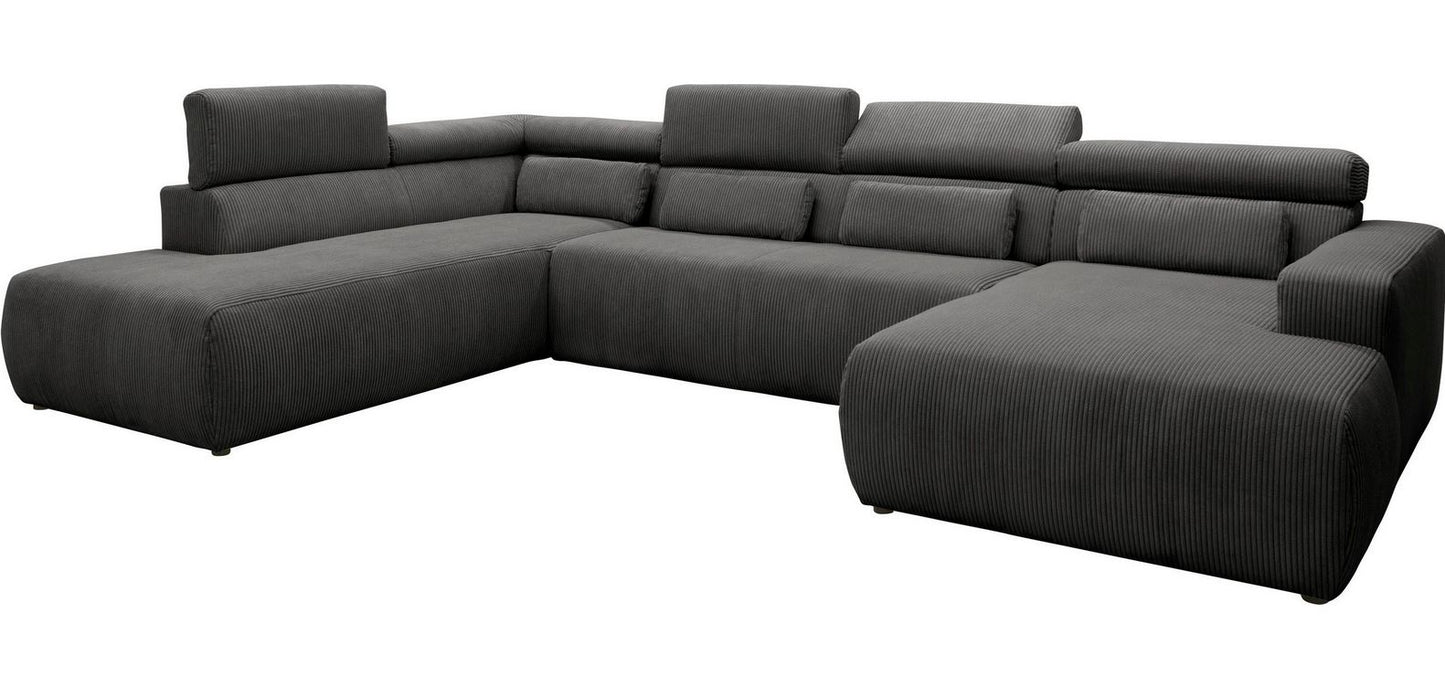 Wohnlandschaft Cord Grau U-Form Cordsofa 359x228 cm B-Ware