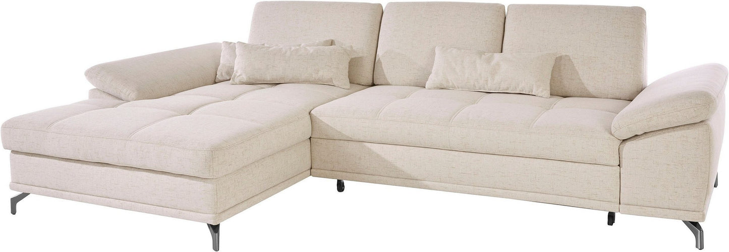Design Ecksofa in Creme Beige mit Federkern, Sitztiefenverstellung, Armteilverstellung, Eckcouch Costello jetzt online bestellen.