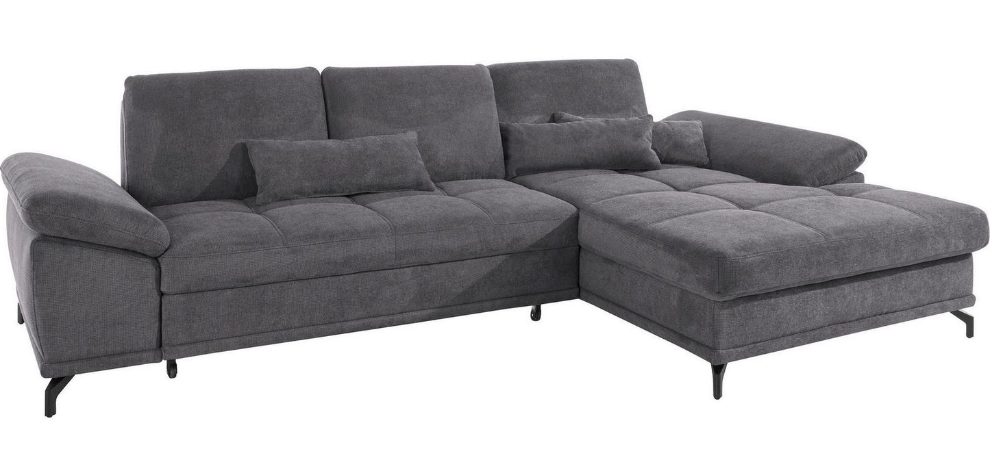 Ecksofa Grau mit Federkern, Sitztiefenverstellung und Armteilverstellung in Luxus-Microfaser Costello, jetzt reduziert im Angebot online kaufen.