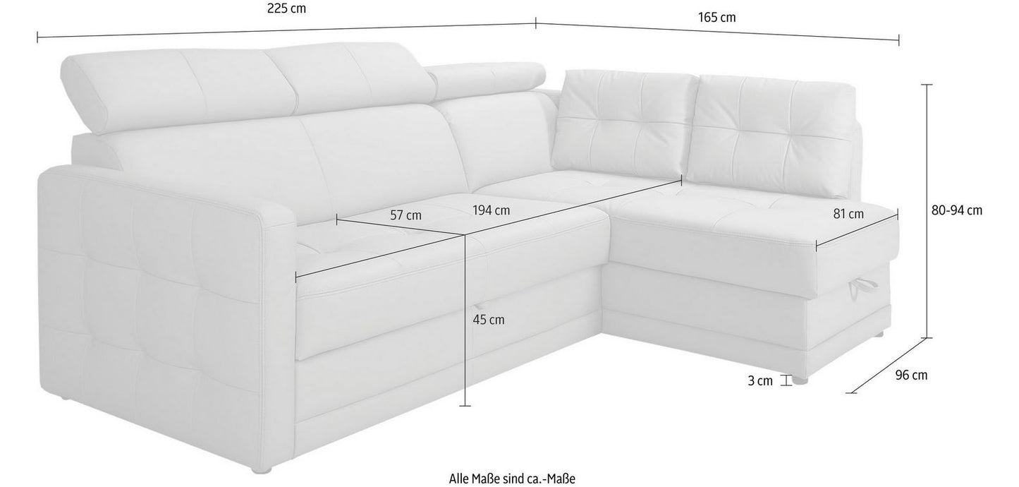 Kleines Ecksofa Arles mit Schlaffunktion, Bettkasten und Federkern in Kunstleder Schwarz ist jetzt sofort verfügbar.