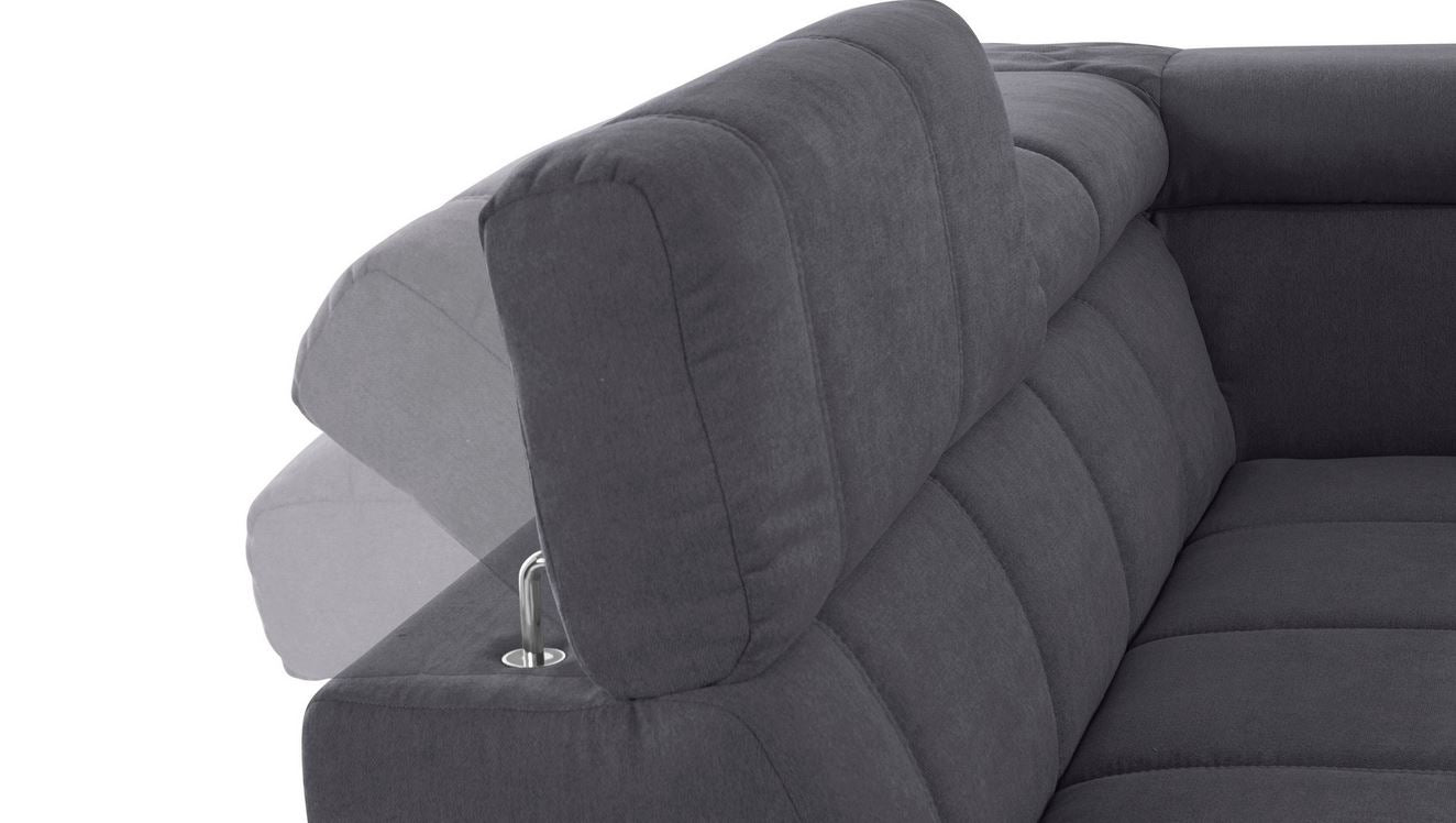 Ecksofa Grau Brandon mit Sitztiefenverstellung in Microfaser, Couch.