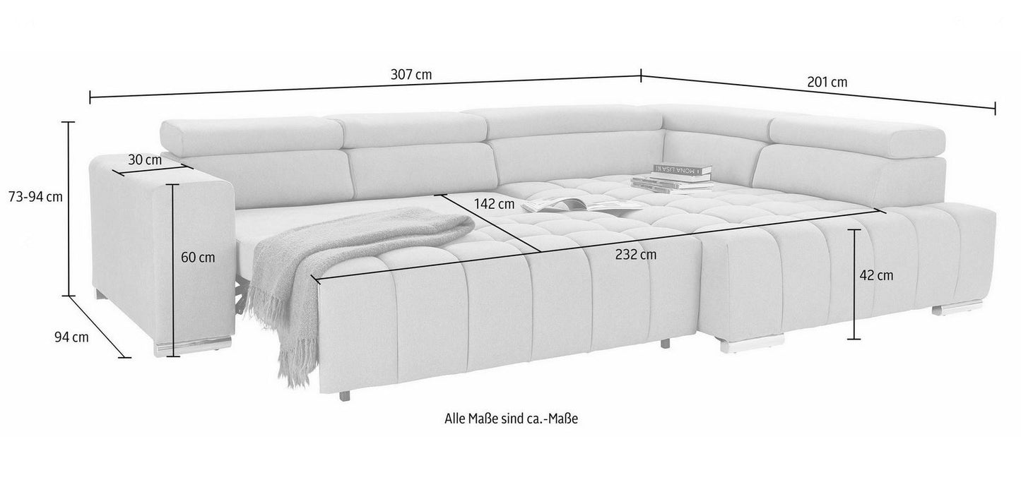 BIG Ecksofa 307x201cm Grau Schlaffunktion B-Ware