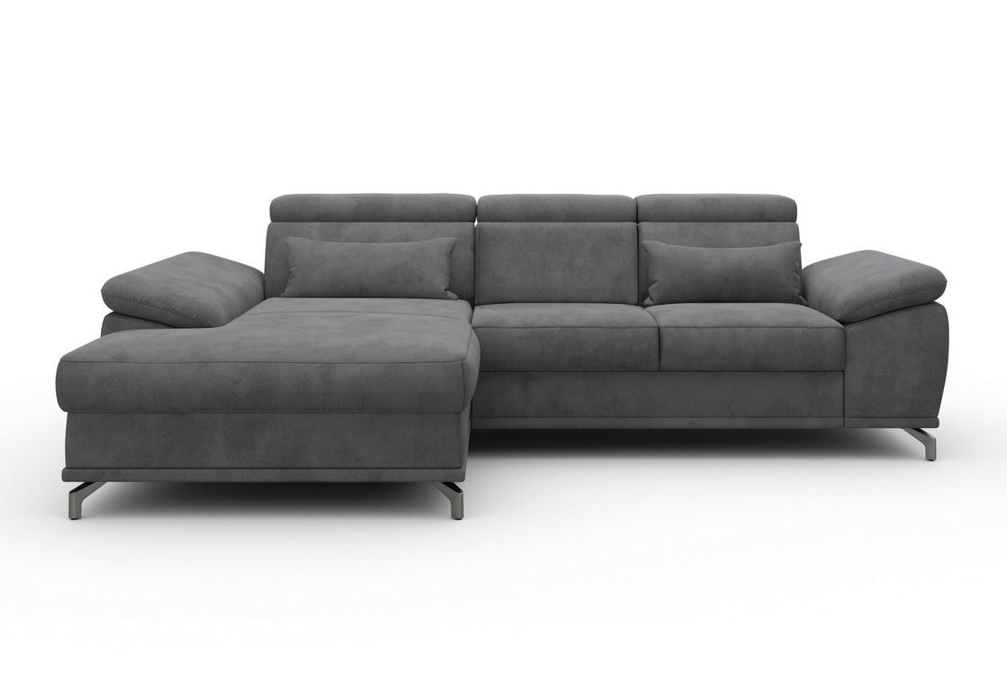 Ecksofa in Grau mit Schlaffunktion, Bettkasten, Federkern und Sitztiefenverstellung, Couch Cabrio in Microfaser.