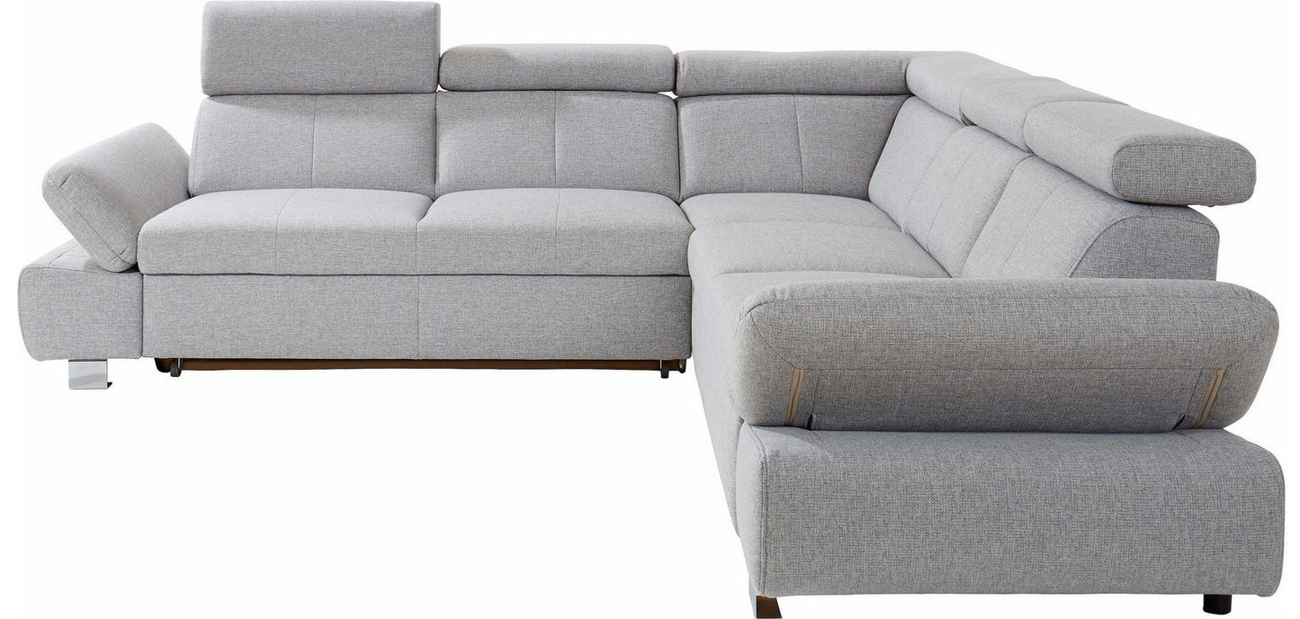Ecksofa Grau 254x274 cm mit Schlaffunktion, Bettkasten, Armteil- und Kopfteilverstellung Happy Couch OTL - 06