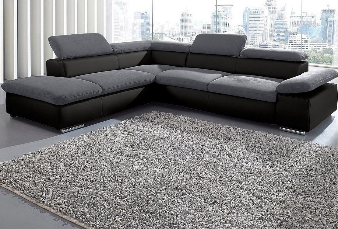 Ecksofa Grau Schwarz in pflegeleichtem Luxus - Microfaser Altara Nubuck Couch Valentine sofort lieferbar.