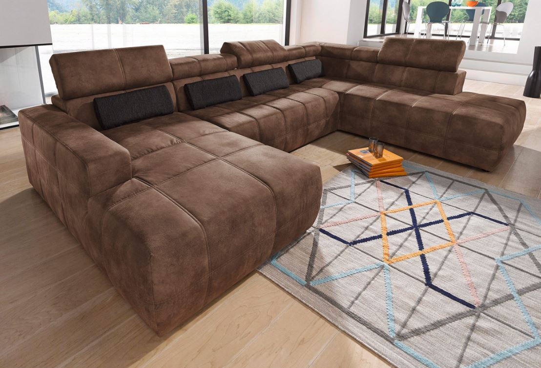 Wohnlandschaft 359 cm Braun Sitztiefenverst. Lederoptik B-Ware
