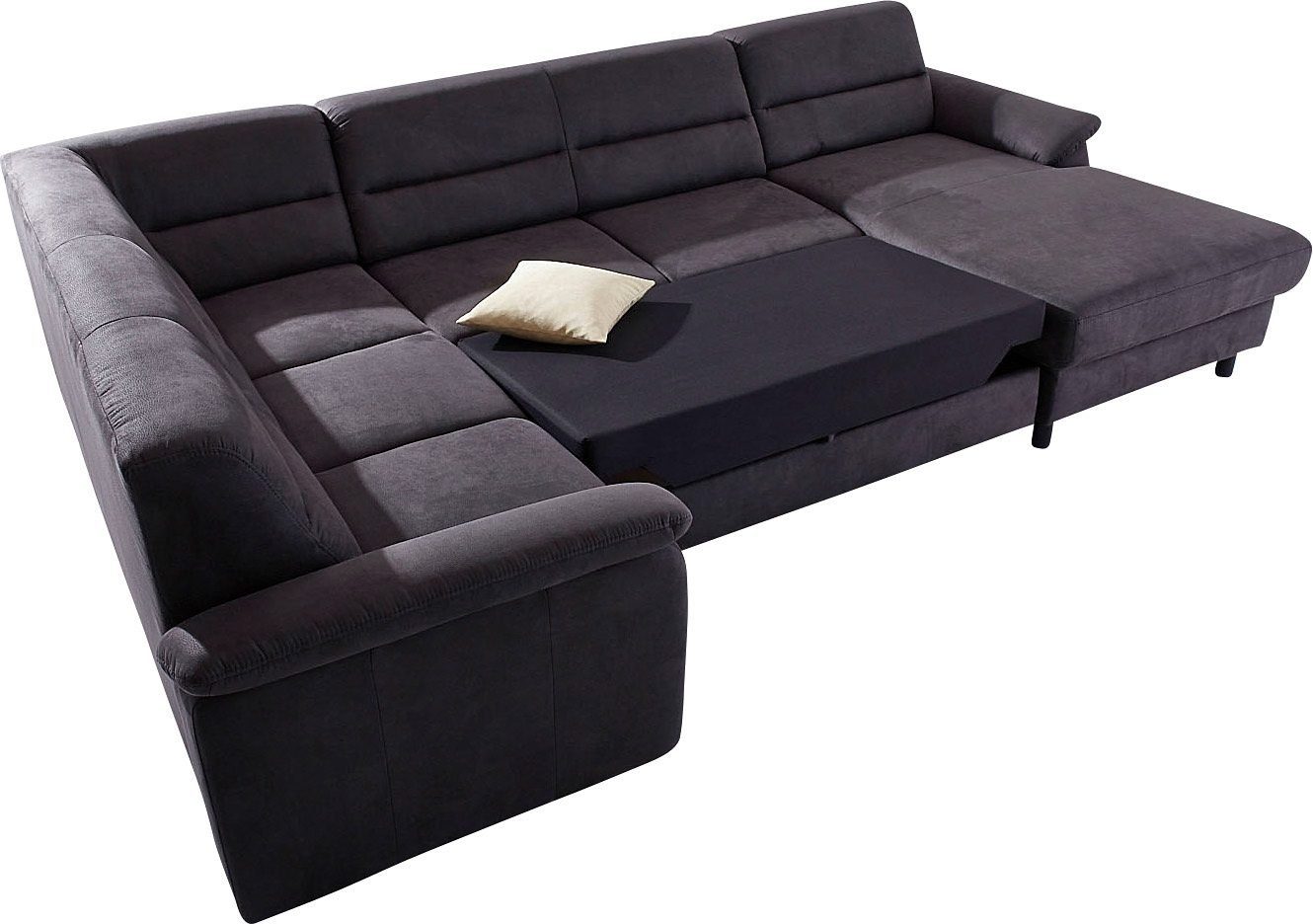 Boxspring Wohnlandschaft Dunkelbraun, braun mit schlaffunktion in Überlänge und Federkern in Luxus-Microfaser Bezug jetzt reduziert im Angebot online kaufen.