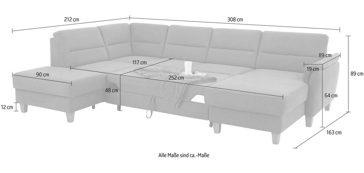 Schicke Wohnlandschaft, Sofa Palmera mit Schlaffunktion und Federkern in pflegeleichtem Microfaser in braun, u-form ist jetzt sofort verfügbar.