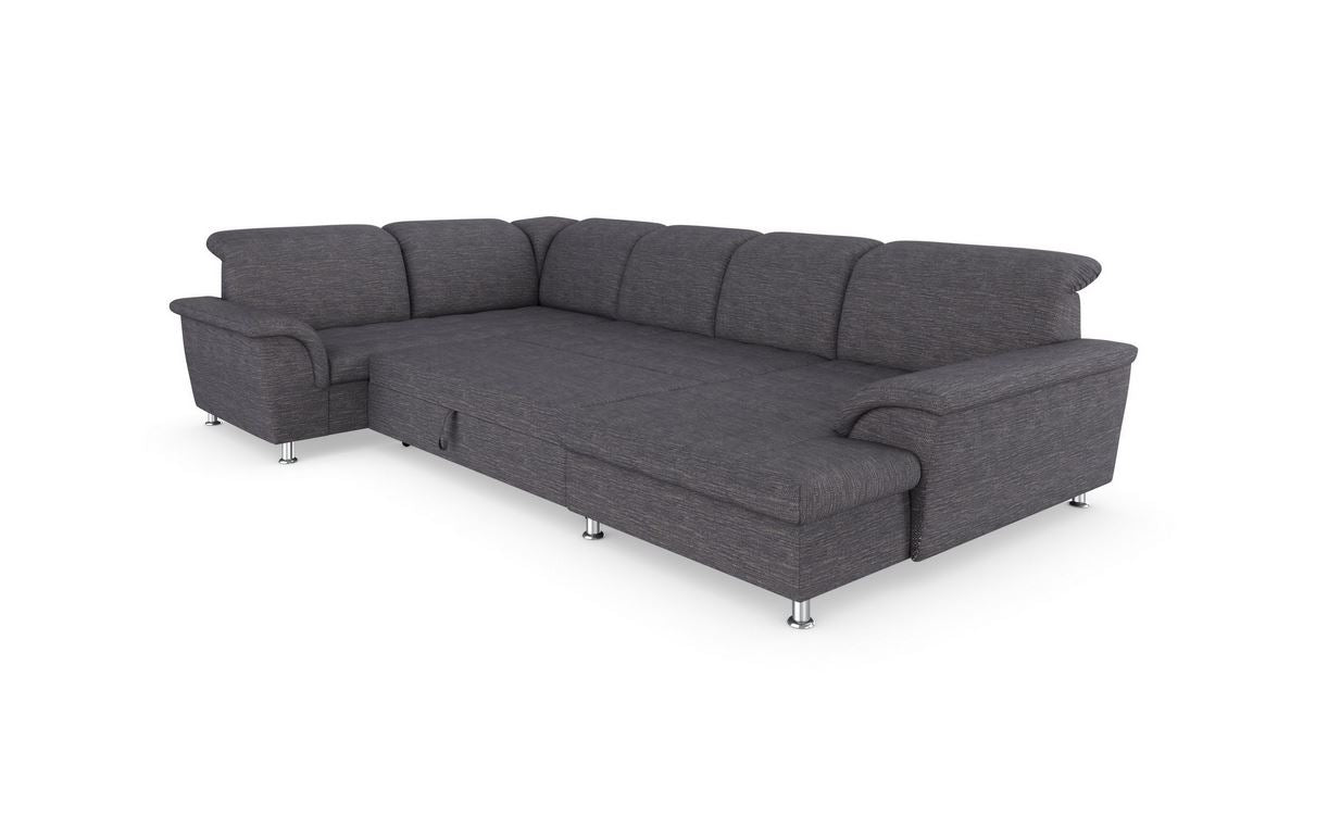 XXL Wohnlandschaft grau 352 cm Schlaffunktion Bettkasten B-Ware