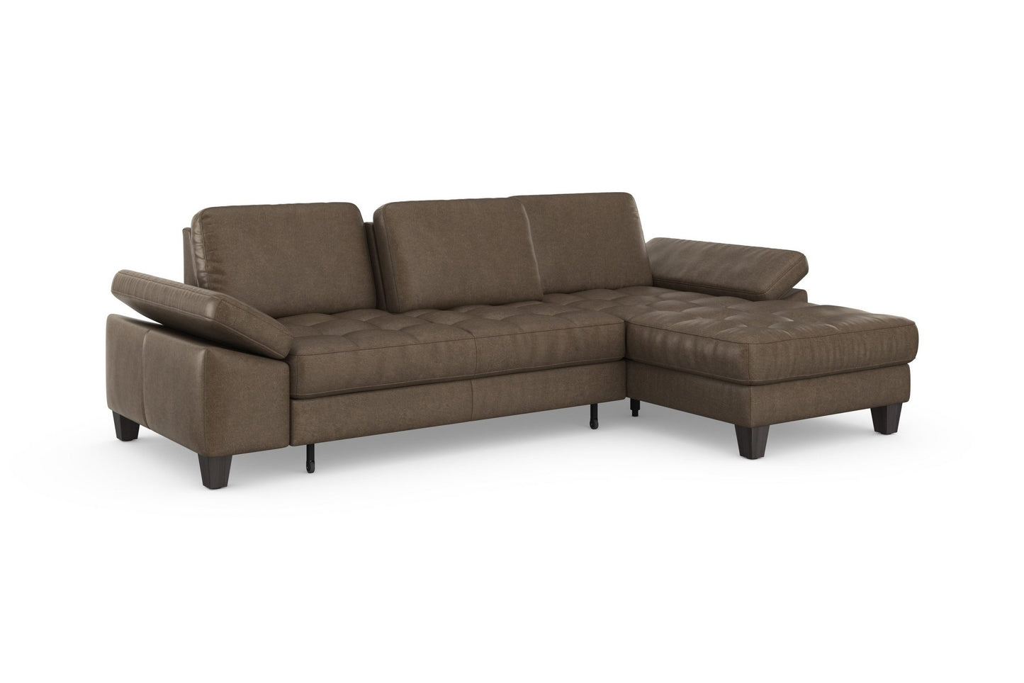 Ecksofa Braun mit Schlaffunktion, Bettkasten, Federkern und Sitztiefenverstellung in Microfaser Lederoptik, Couch Westham jetzt reduziert im Angebot kaufen.