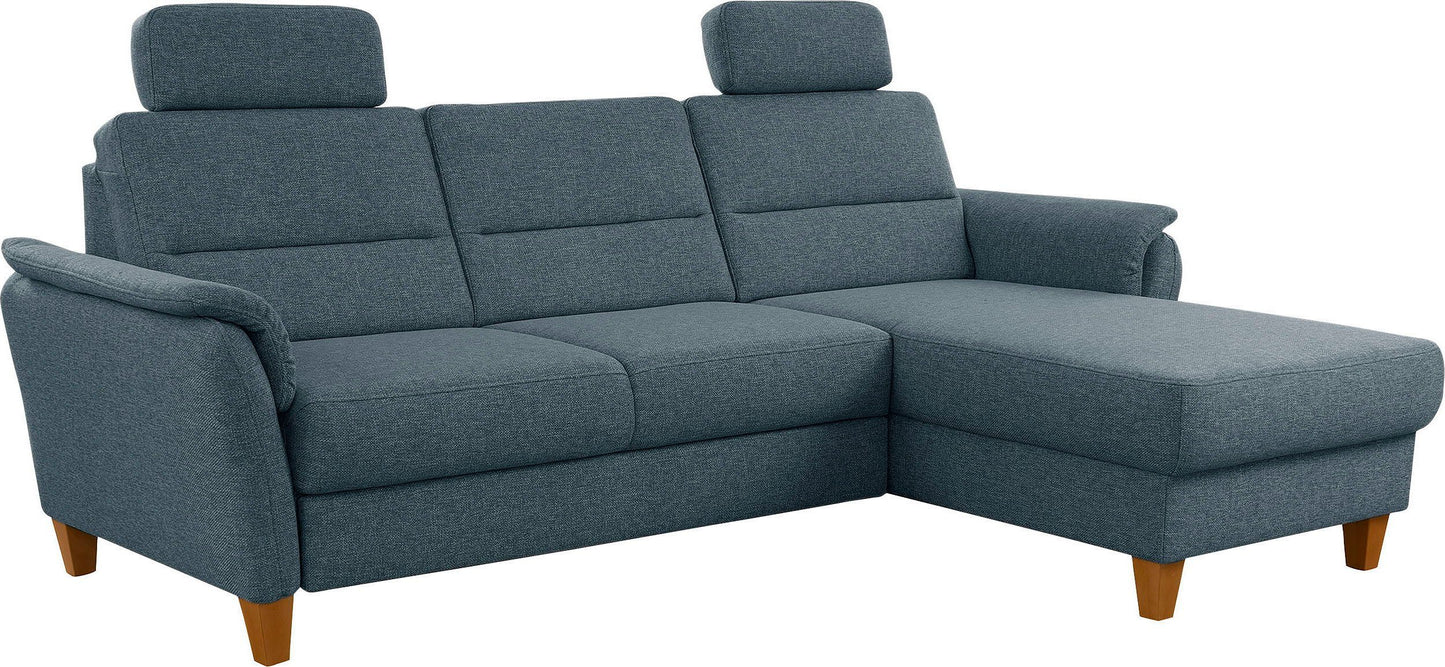 Kleines Ecksofa Grau Blau mit Schlaffunktion, Bettkasten und Federkern Couch Palmera jetzt reduziert im Angebot kaufen.