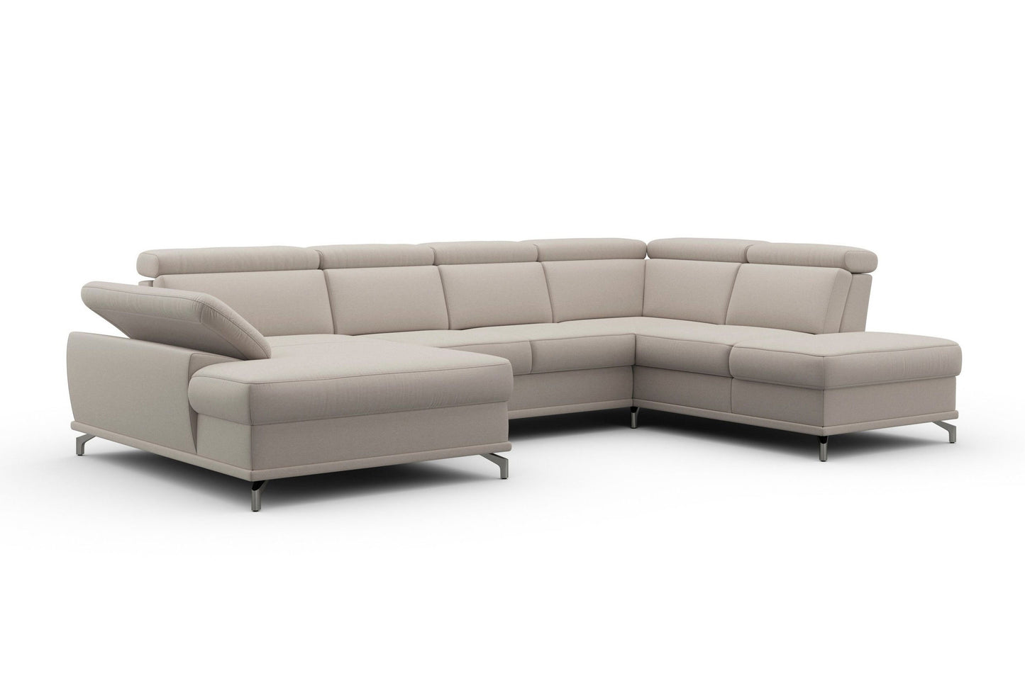 Wohnlandschaft beige mit Federkern, Sitztiefenverstellung und Kopfteilverstellung in Luxus-Microfaser reduziert im Angebot online bestellen.