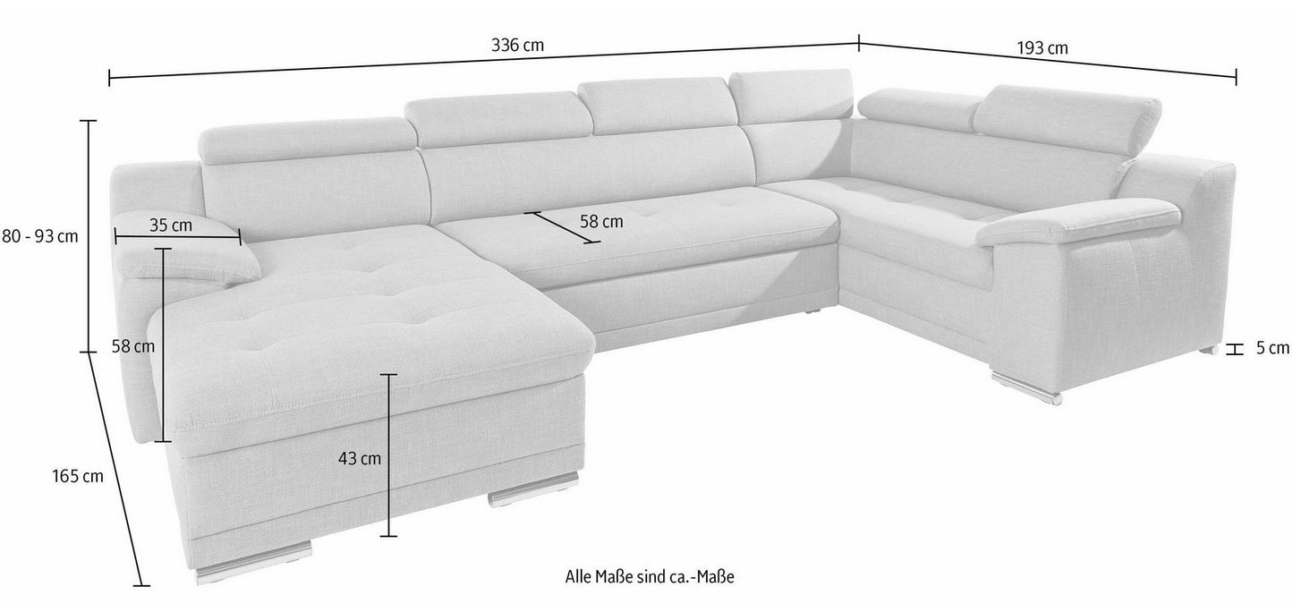 Wohnlandschaft Andiamo in Schwarz in pflegeleichtem Softlux Kunstleder mit Kopfteilverstellung, U-Form Andiamo.
