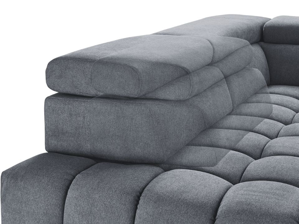 XL Mega Ecksofa Samt Grau mit Schlaffunktion, Sitztiefenverstellung und Kopteilverstellung jetzt reduziert im Angebot online bestellen.