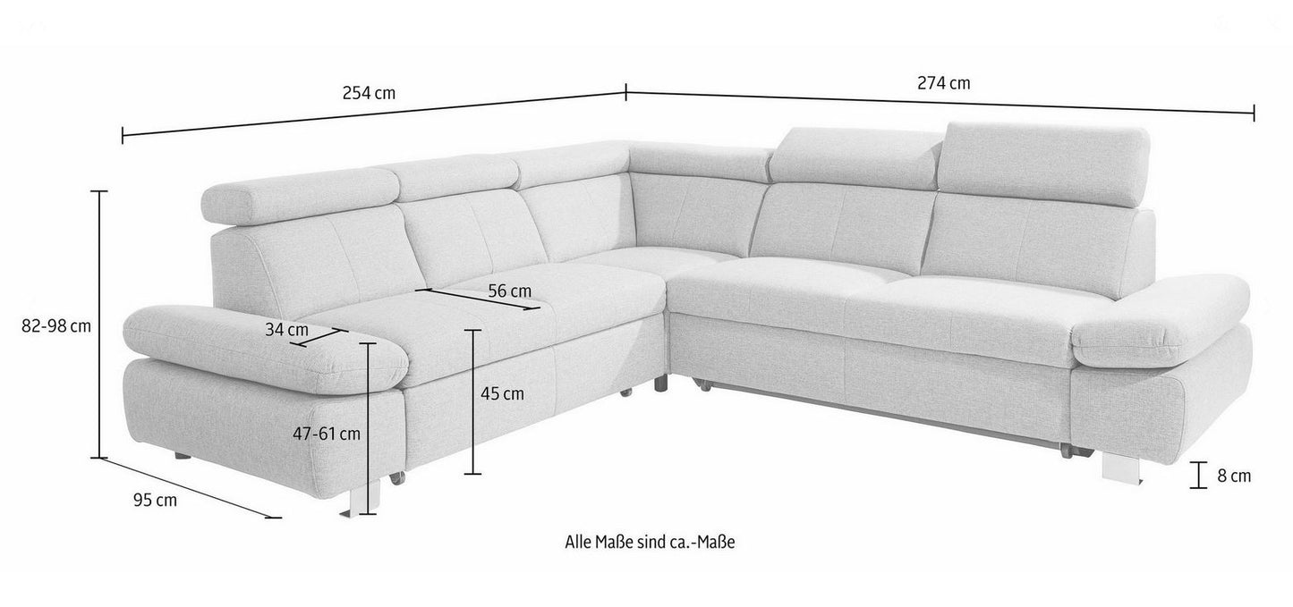 Ecksofa mit Schlaffunktion und Bettkasten sofort lieferbar in Grau Ecksofa Happy.