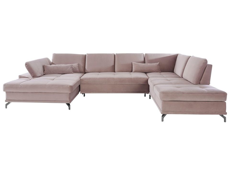 Wohnlandschaft Samt Beige 363cm Federkern B-Ware