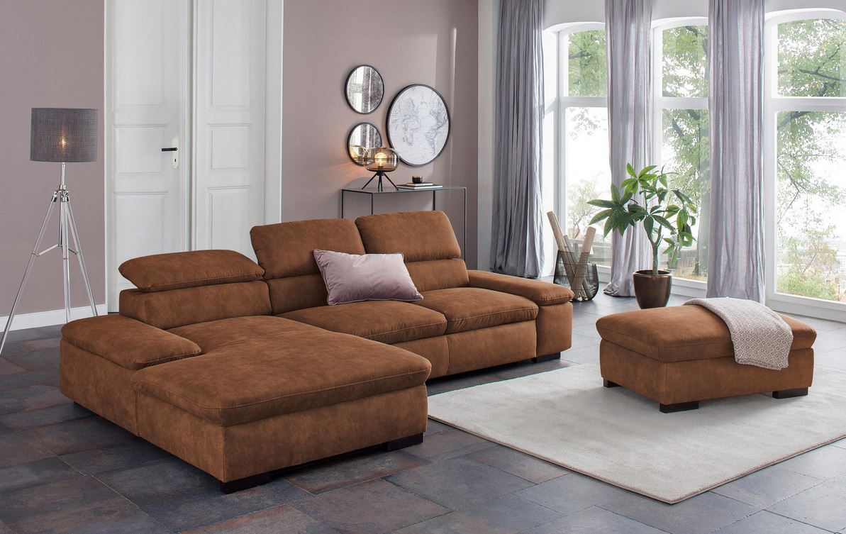 Ecksofa 286x174cm Schlaffunktion Microfaser Braun Lederoptik B-Ware