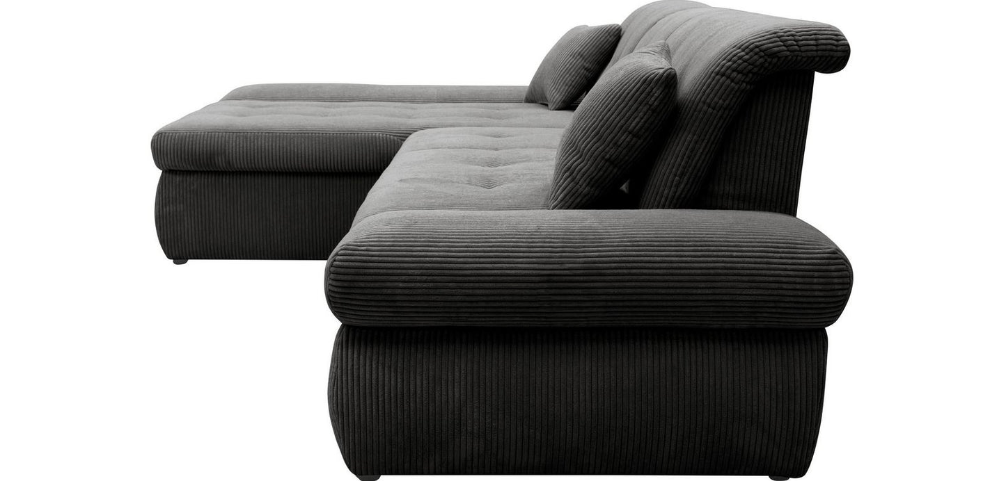 Ecksofa Moric Cord Grau mit Schlaffunktion und Armteilverstellung, Cordsofa, Cordschlafsofa, Couch grau.