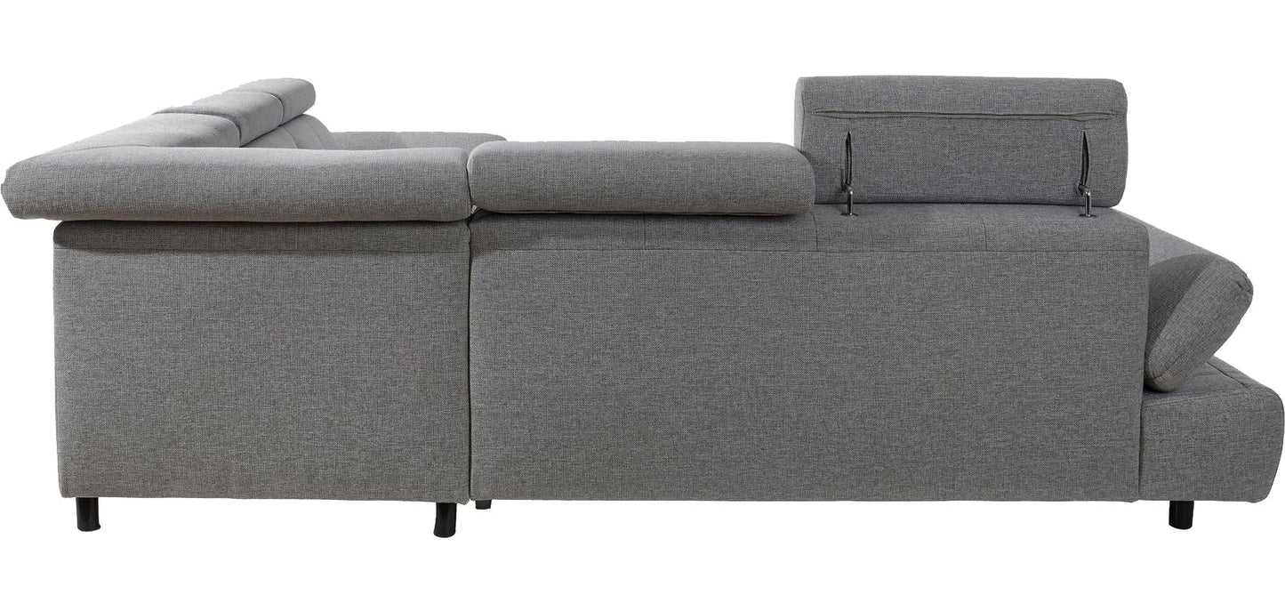 Ecksofa in grau mit Schlaffunktion und Bettkasten Sofa Happy, Couch sofort lieferbar.