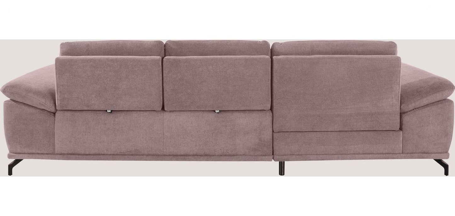 Ecksofa Costello mit Schlaffunktion, Bettkasten und Federkern in pflegeleichtem Rosa Fliede Microfaser Struktur flausch.