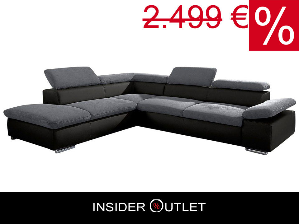 Ecksofa Grau Schwarz in pflegeleichtem Luxus - Microfaser Altara Nubuck Couch Valentine. online kaufen und sofort lieferbar.