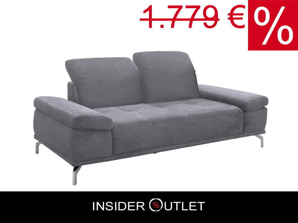 Sofa Caluna 3-Sitzer Couch in Grau mit Federkern, Sitztiefenverstellung und Kopfteilverstellung.