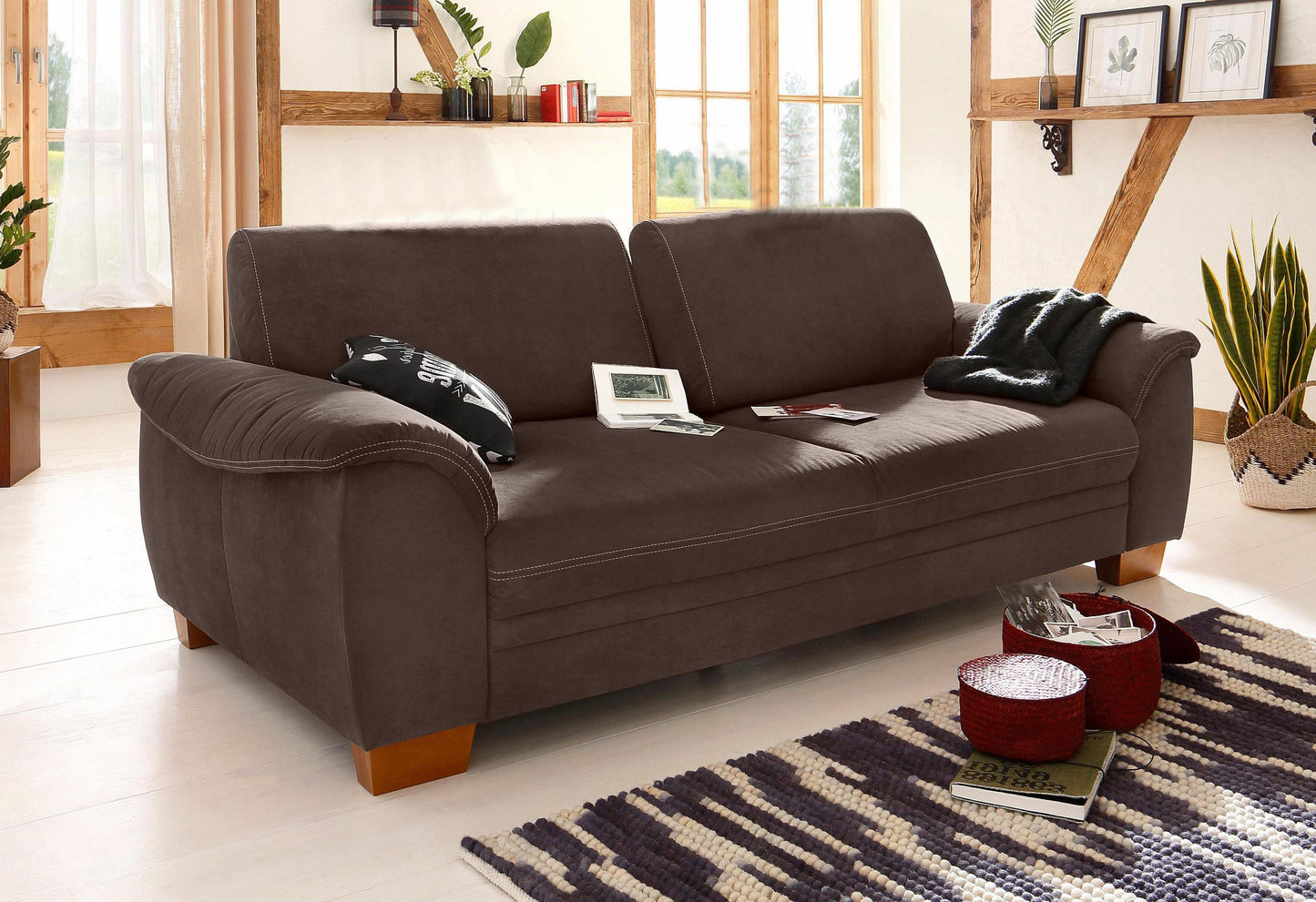 3,5 Sitzer ❤ Sofa Husum 225x106cm Federkern Sitztiefenverstellung in Microfaser Braun.