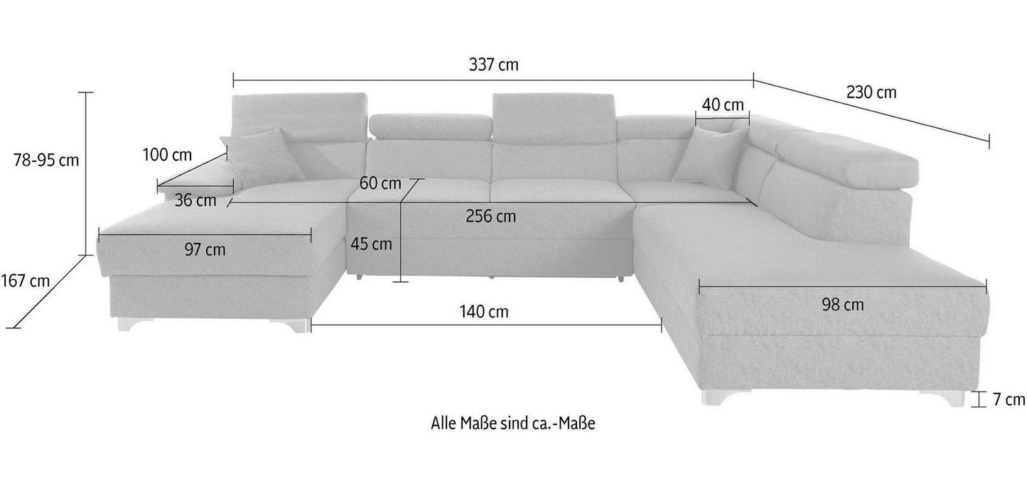 Wohnlandschaft 337cm Grau Luxus-Microfaser B-Ware