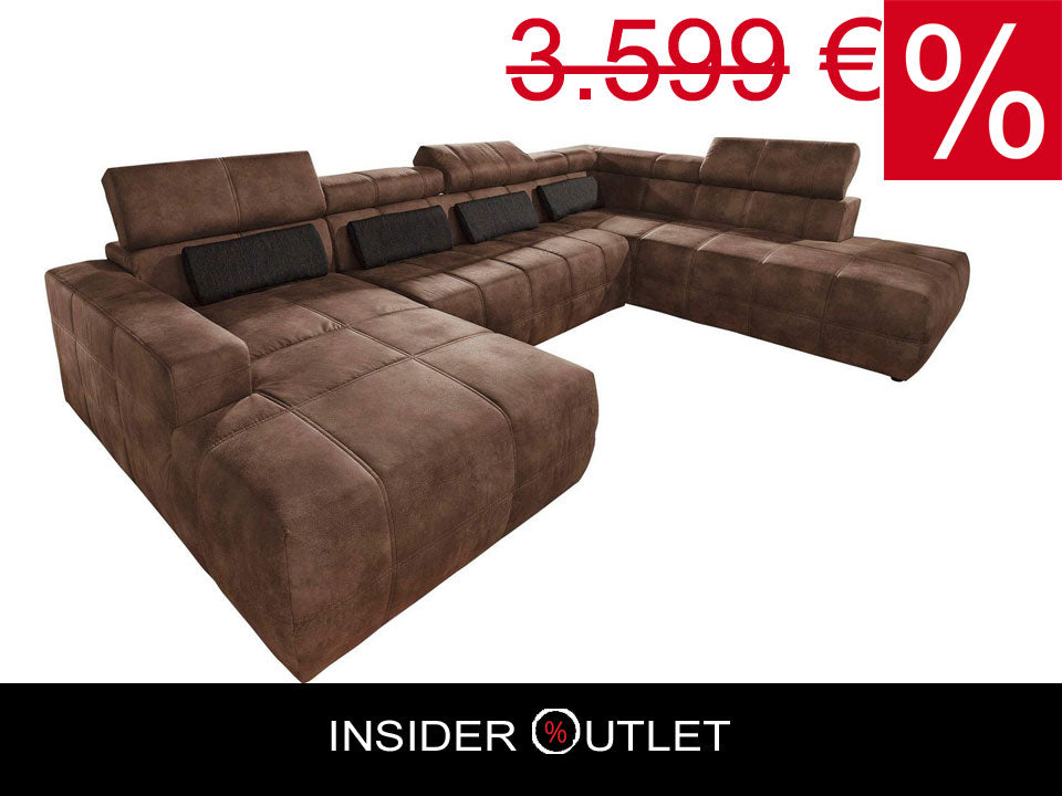 Wohnlandschaft 359 cm Braun Sitztiefenverst. Lederoptik B-Ware