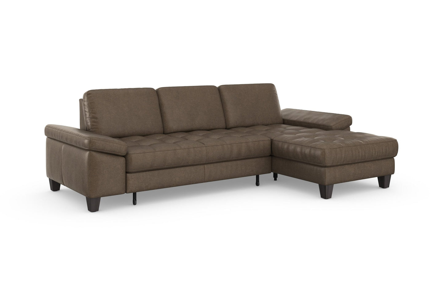Ecksofa Braun mit Schlaffunktion, Bettkasten, Federkern und Sitztiefenverstellung in Microfaser Lederoptik, Couch Westham jetzt reduziert im Angebot kaufen.