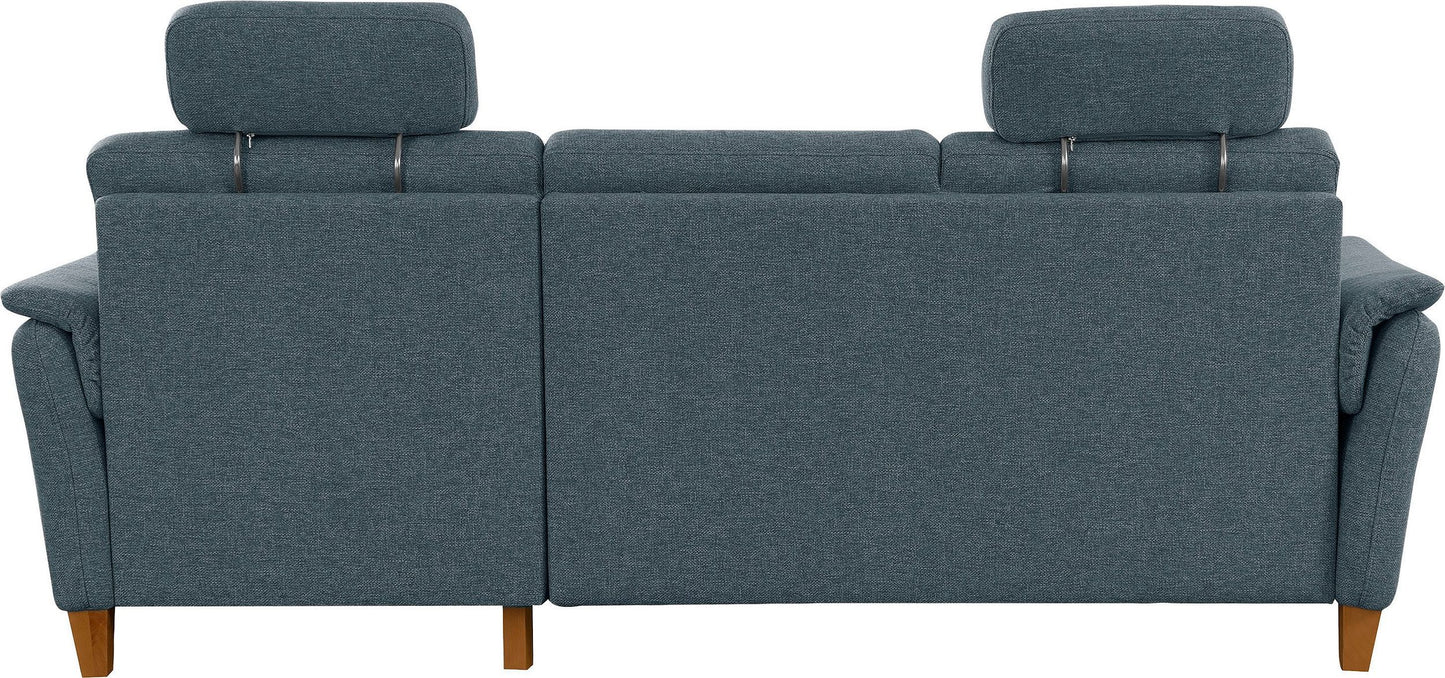 Kleines Ecksofa Grau Blau mit Schlaffunktion, Bettkasten und Federkern Couch Palmera jetzt reduziert im Angebot kaufen.