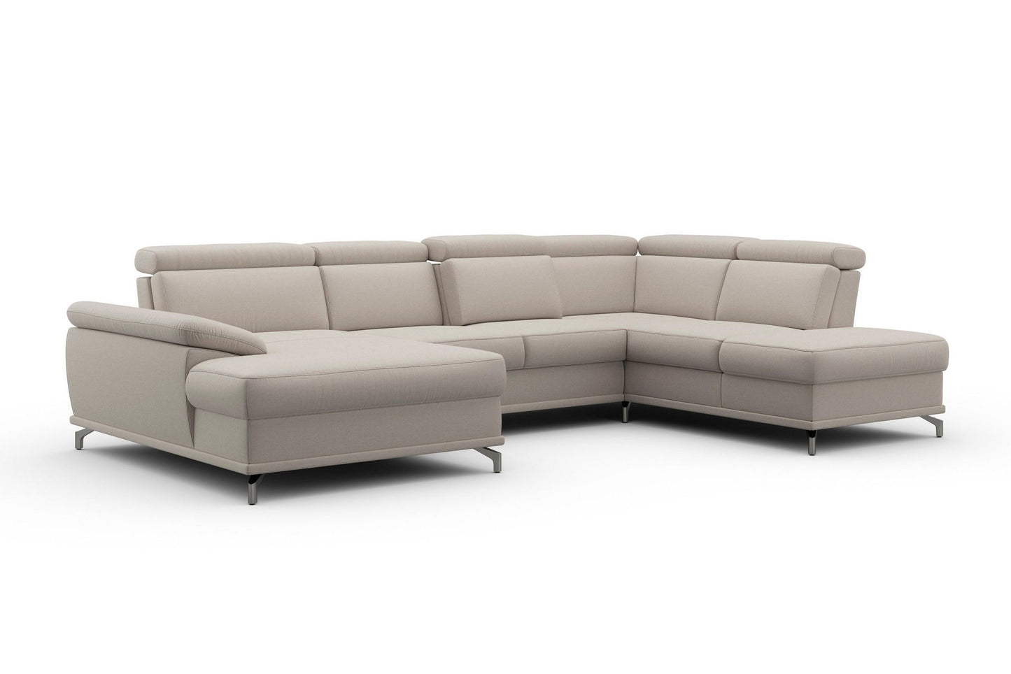 Wohnlandschaft beige mit Federkern, Sitztiefenverstellung und Kopfteilverstellung in Luxus-Microfaser online bestellen.