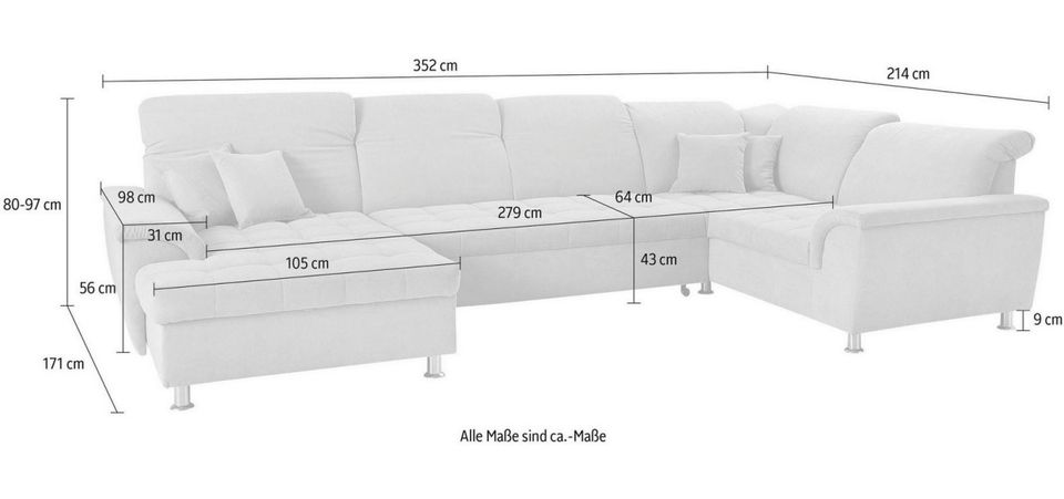 Wohnlandschaft 352cm Taupe Schlaffunktion Bettkasten Beige B-Ware