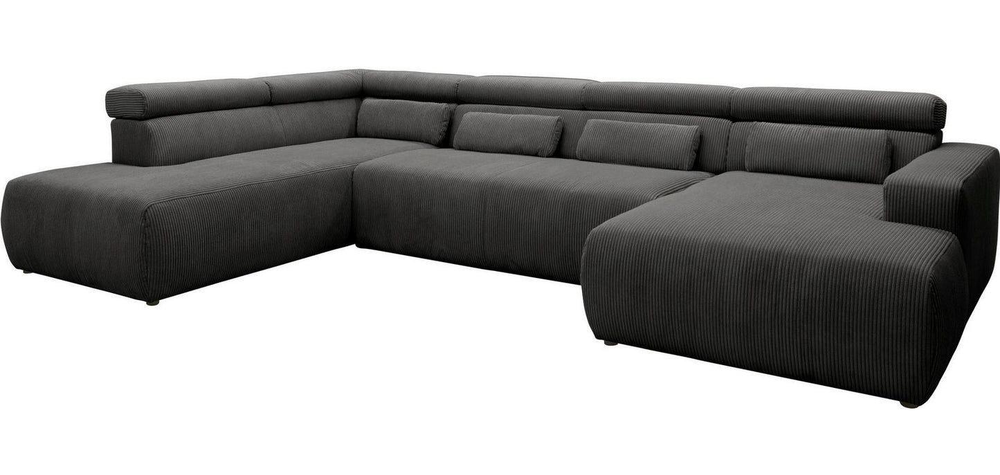 Wohnlandschaft Cord Grau U-Form Cordsofa 359x228 cm B-Ware