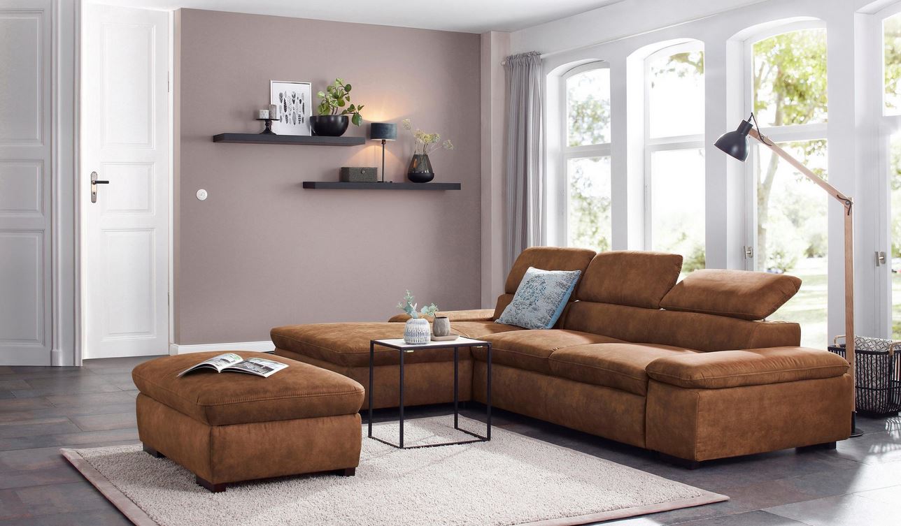Ecksofa 286x174cm Schlaffunktion Microfaser Braun Lederoptik B-Ware