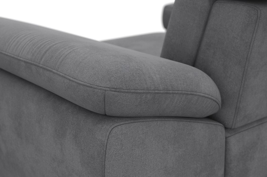 Ecksofa in Grau mit Schlaffunktion, Bettkasten, Federkern und Sitztiefenverstellung, Couch Cabrio in Microfaser.