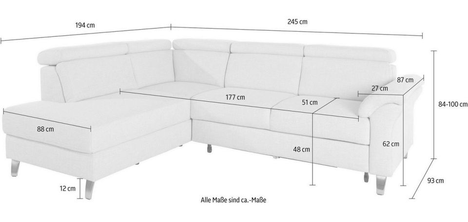 Ecksofa 245x194cm Grau Schlaffunktion Bettkasten Federkern B-Ware
