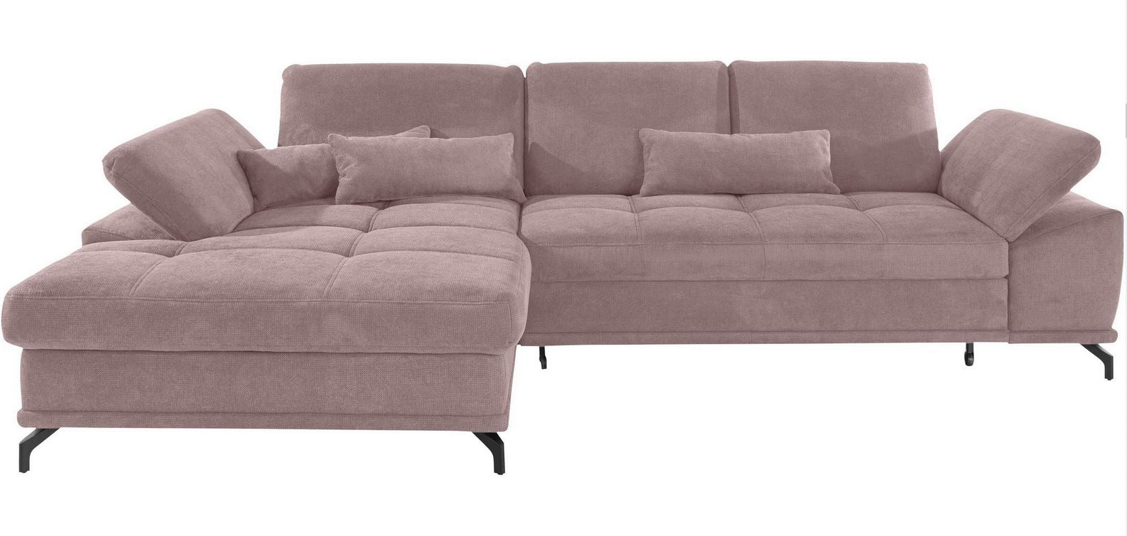 Ecksofa Costello mit Schlaffunktion, Bettkasten und Federkern in pflegeleichtem Rosa Fliede Microfaser Struktur flausch.